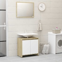  Bathroom Furniture Set White and Sonoma Oak Engineered Wood