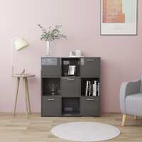  Book Cabinet High Gloss Grey 90x30x90 cm Engineered Wood
