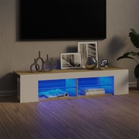  TV Cabinet with LED Lights White and Sonoma Oak 135x39x30 cm