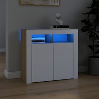  Sideboard with LED Lights White and Sonoma Oak 80x35x75 cm