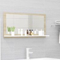  Bathroom Mirror White and Sonoma Oak 80x10.5x37 cm Engineered Wood