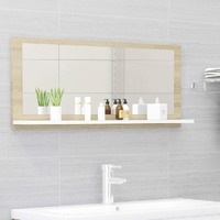  Bathroom Mirror White and Sonoma Oak 90x10.5x37 cm Engineered Wood
