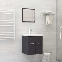  2 Piece Bathroom Furniture Set Grey Engineered Wood