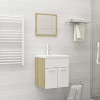  2 Piece Bathroom Furniture Set White and Sonoma Oak Engineered Wood