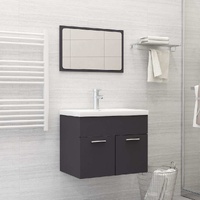  2 Piece Bathroom Furniture Set Grey Engineered Wood