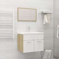  2 Piece Bathroom Furniture Set White and Sonoma Oak Engineered Wood