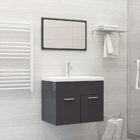  2 Piece Bathroom Furniture Set High Gloss Grey Engineered Wood