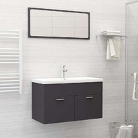  2 Piece Bathroom Furniture Set Grey Engineered Wood