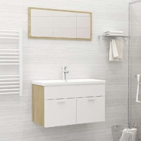  2 Piece Bathroom Furniture Set White and Sonoma Oak Engineered Wood