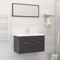  2 Piece Bathroom Furniture Set High Gloss Grey Engineered Wood