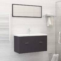  2 Piece Bathroom Furniture Set Grey Engineered Wood