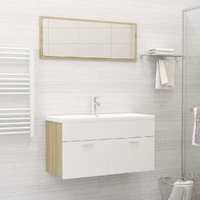  2 Piece Bathroom Furniture Set White and Sonoma Oak Engineered Wood