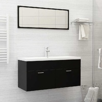  2 Piece Bathroom Furniture Set Black Engineered Wood