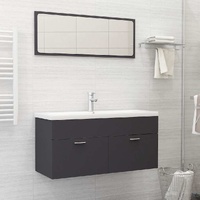  2 Piece Bathroom Furniture Set Grey Engineered Wood