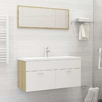  2 Piece Bathroom Furniture Set White and Sonoma Oak Engineered Wood