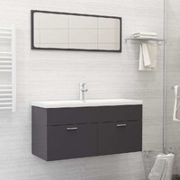  2 Piece Bathroom Furniture Set High Gloss Grey Engineered Wood