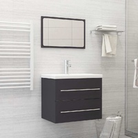  2 Piece Bathroom Furniture Set Grey Engineered Wood