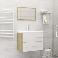  2 Piece Bathroom Furniture Set White and Sonoma Oak Engineered Wood
