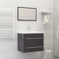  2 Piece Bathroom Furniture Set High Gloss Grey Engineered Wood