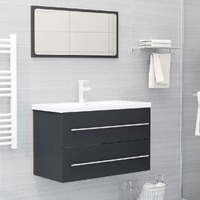  2 Piece Bathroom Furniture Set Grey Engineered Wood