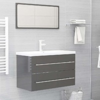  2 Piece Bathroom Furniture Set High Gloss Grey Engineered Wood