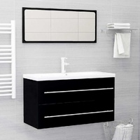  2 Piece Bathroom Furniture Set Black Engineered Wood