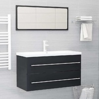  2 Piece Bathroom Furniture Set Grey Engineered Wood