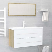  2 Piece Bathroom Furniture Set White and Sonoma Oak Engineered Wood