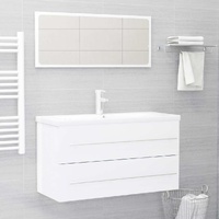  2 Piece Bathroom Furniture Set High Gloss White Engineered Wood