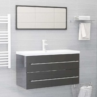  2 Piece Bathroom Furniture Set High Gloss Grey Engineered Wood