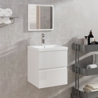  Bathroom Cabinet with Mirror High Gloss White Engineered Wood