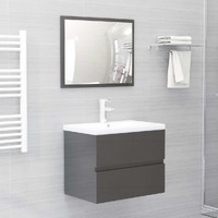  2 Piece Bathroom Furniture Set Grey Engineered Wood