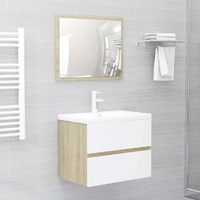  2 Piece Bathroom Furniture Set White and Sonoma Oak Engineered Wood