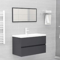  2 Piece Bathroom Furniture Set Grey Engineered Wood
