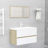 2 Piece Bathroom Furniture Set White and Sonoma Oak Engineered Wood