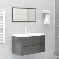  2 Piece Bathroom Furniture Set High Gloss Grey Engineered Wood