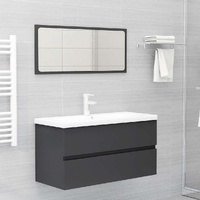  2 Piece Bathroom Furniture Set Grey Engineered Wood