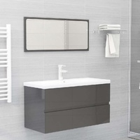  2 Piece Bathroom Furniture Set High Gloss Grey Engineered Wood