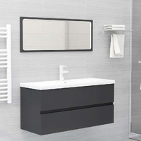 2 Piece Bathroom Furniture Set Grey Engineered Wood