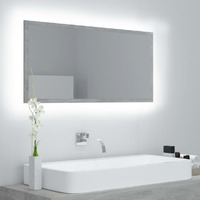  LED Bathroom Mirror Concrete Grey 90x8.5x37 cm Acrylic