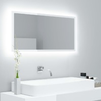  LED Bathroom Mirror High Gloss White 90x8.5x37 cm Acrylic