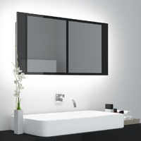  LED Bathroom Mirror Cabinet High Gloss Black 90x12x45 cm Acrylic
