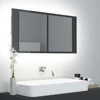  LED Bathroom Mirror Cabinet High Gloss Grey 90x12x45 cm Acrylic