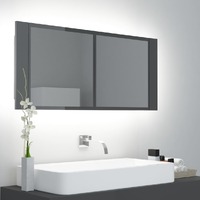  LED Bathroom Mirror Cabinet High Gloss Grey 100x12x45 cm Acrylic