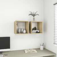  Wall Cabinets 2 pcs White and Sonoma Oak 37x37x37 cm Engineered Wood
