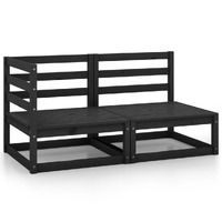 2 Piece Garden Lounge Set Black Solid Pinewood