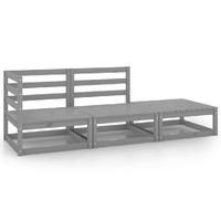  3 Piece Garden Lounge Set Grey Solid Pinewood