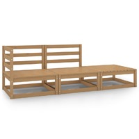  3 Piece Garden Lounge Set Honey Brown Solid Pinewood