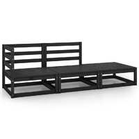  3 Piece Garden Lounge Set Black Solid Pinewood