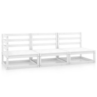  3 Piece Garden Lounge Set White Solid Pinewood